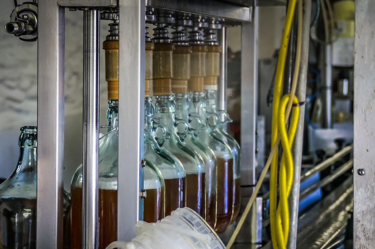 cider, bottling plant, production line, gray bottle, cider, production line, production line, production line, production line, production line